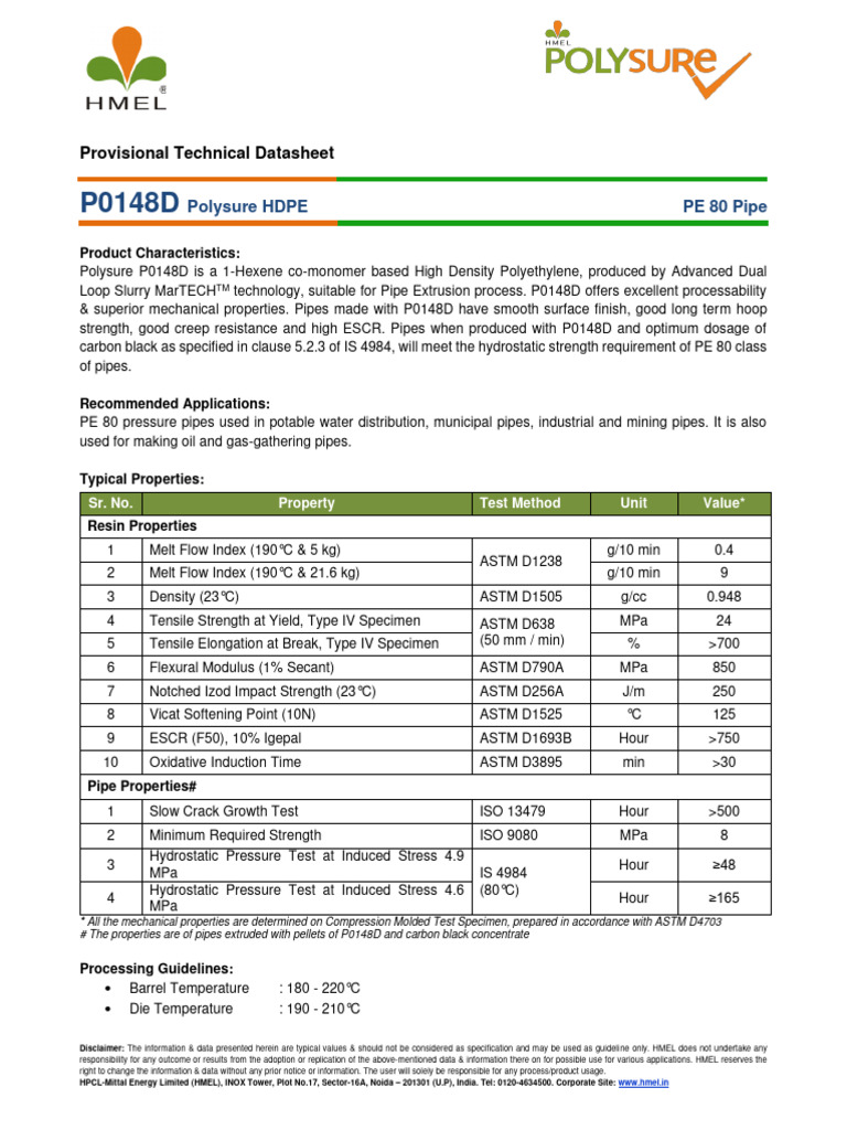 P0148D Polysure HDPE Technical Datasheet | PDF | Materials | Building ...