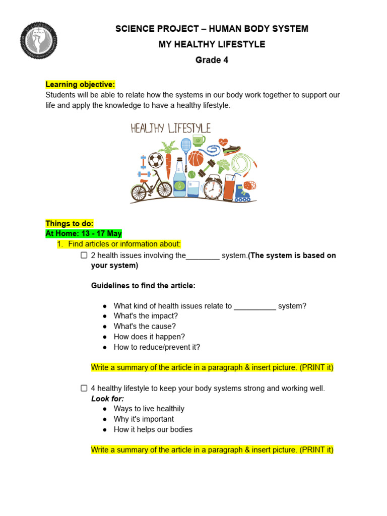 Healthy Lifestyle and Body Systems Project | PDF