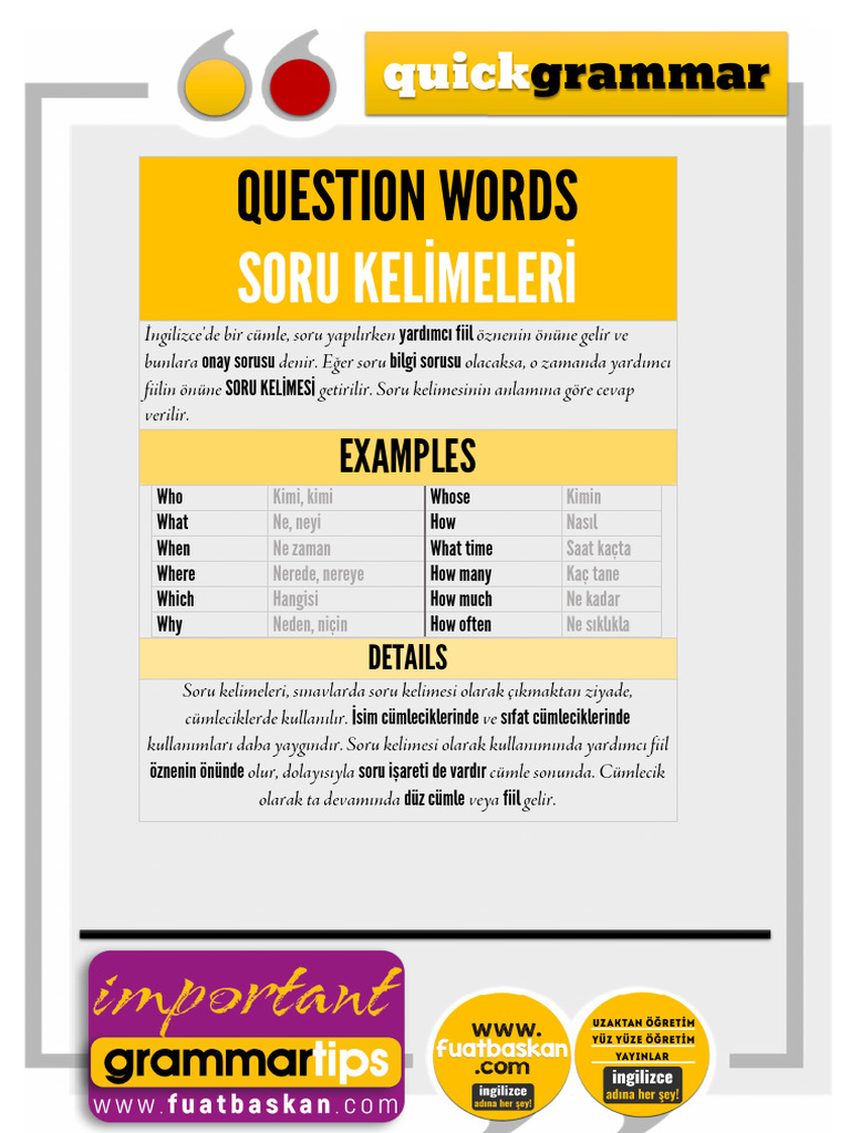 7 Question Words Soru Keli̇meleri̇ | PDF