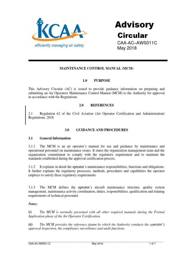 CAA-AC-AWS011C Maintenance Control Manual | PDF