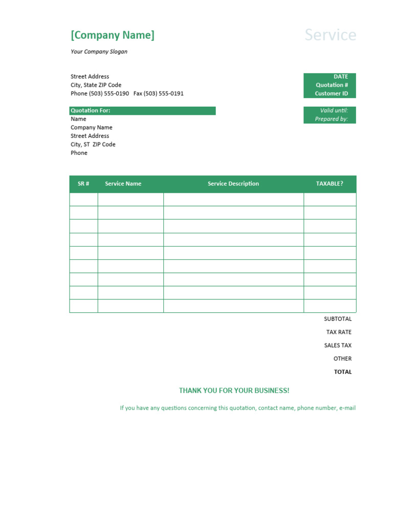 Service Quotation Template | PDF | Taxes | Government Finances