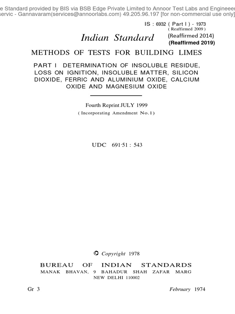 Indian standard methods of tests for building limes pdf