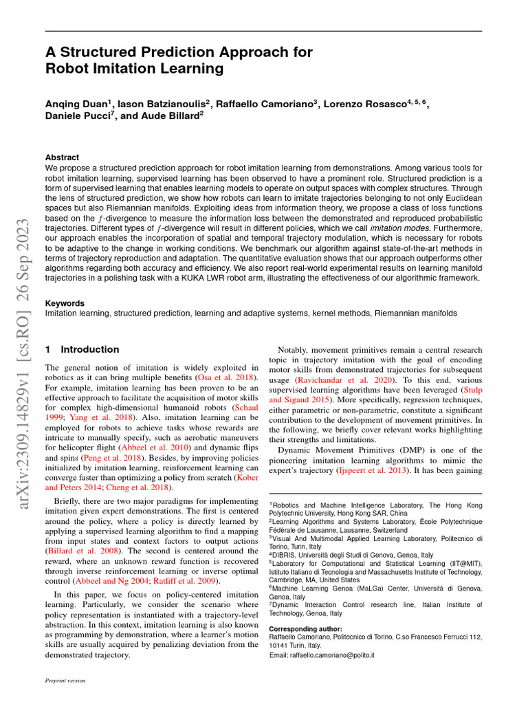 A Structured Prediction Approach For Robot Imitation Learning | PDF ...