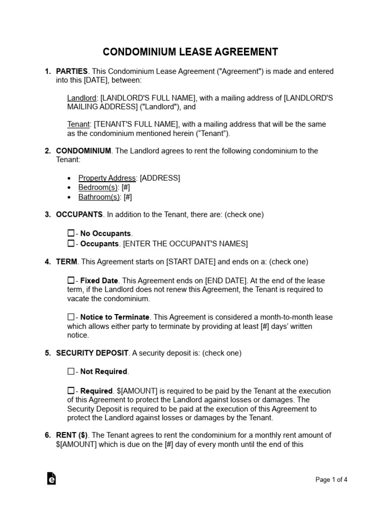 Condominium Lease Agreement Template | PDF | Lease | Leasehold Estate