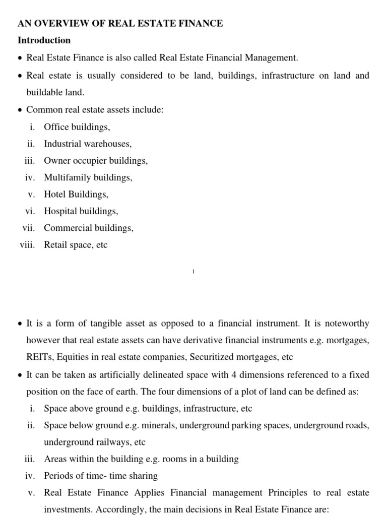 Real Estate Finance Overview Guide | PDF | Mortgages | Debt