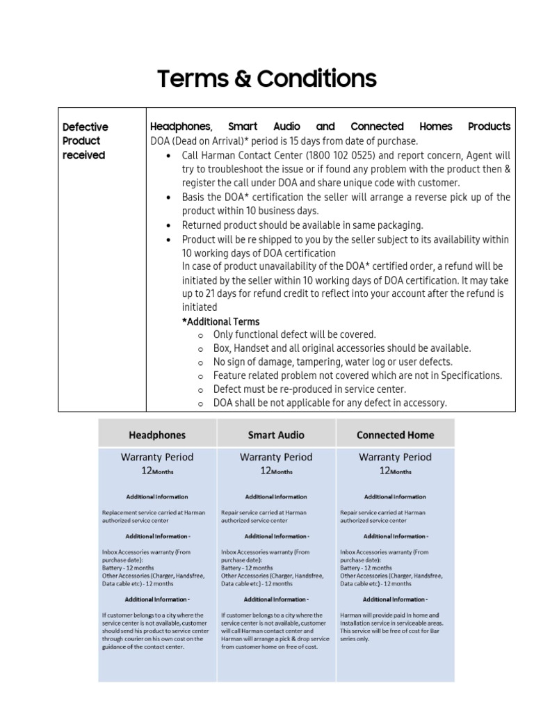 Harman DOA Warranty Claim Process | PDF | Law | Home & Garden