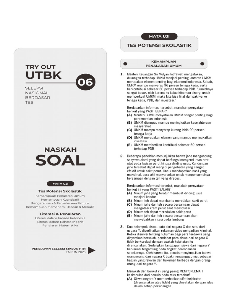  soal try out utbk snbt paket 06 tes potensi skolastik pdf