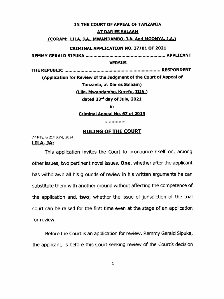 Ruling of The Court Lila. Ja:: 701 May, & 21st June, 2024 | PDF ...