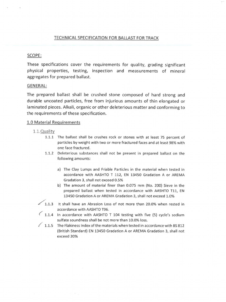 Technical Specification For Ballast For Track | PDF