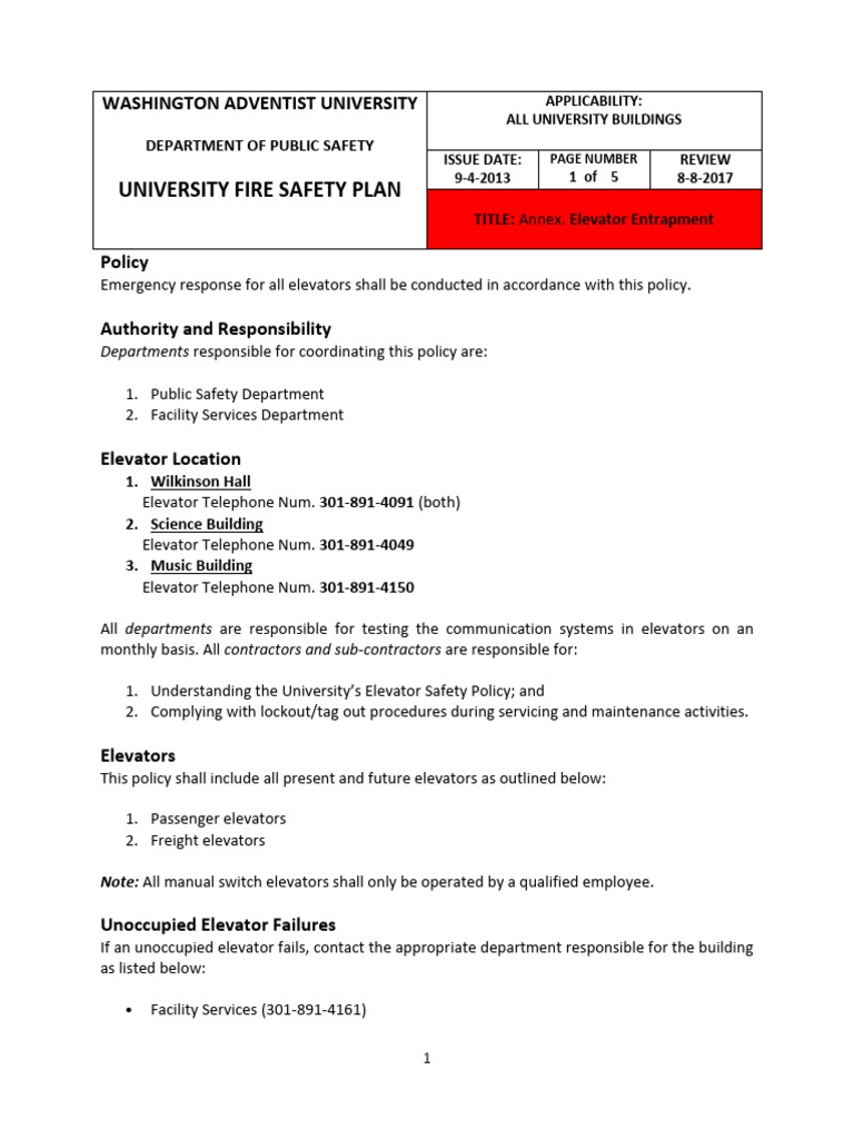 Elevator Entrapment Policy Pdf Elevator Emergency