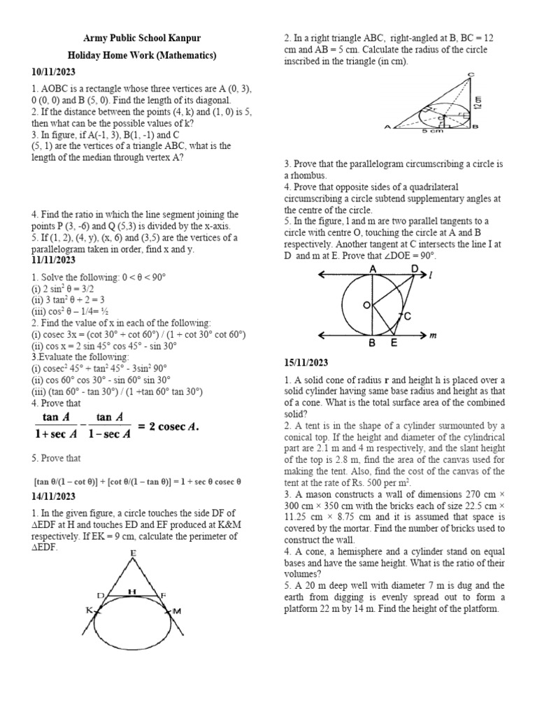Holiday Home Work (Mathematics) | PDF | Circle | Triangle