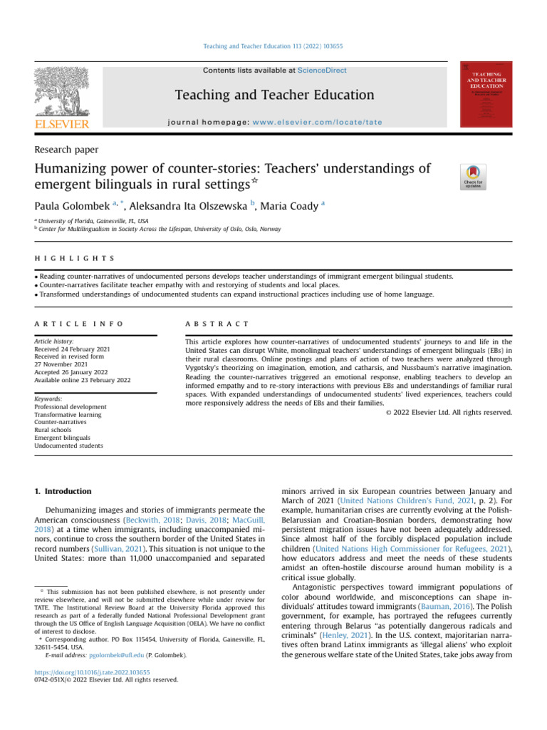 Counter-Stories in Rural Teacher Education | PDF | Experience | Affect ...