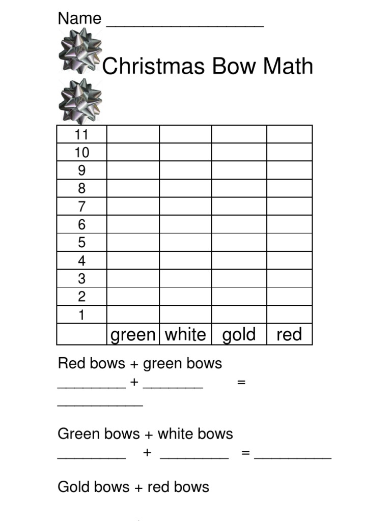 Christmas Bow Math Worksheet | PDF