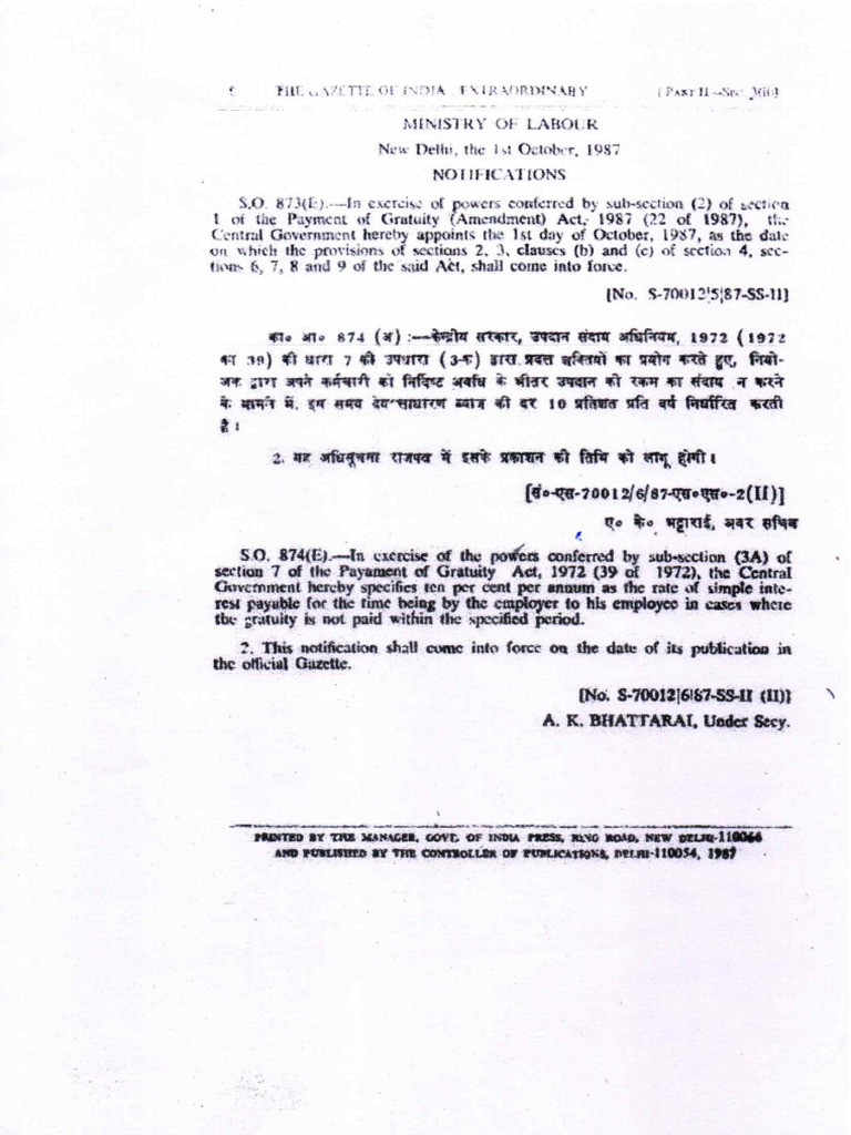 Gratuity Notification | PDF