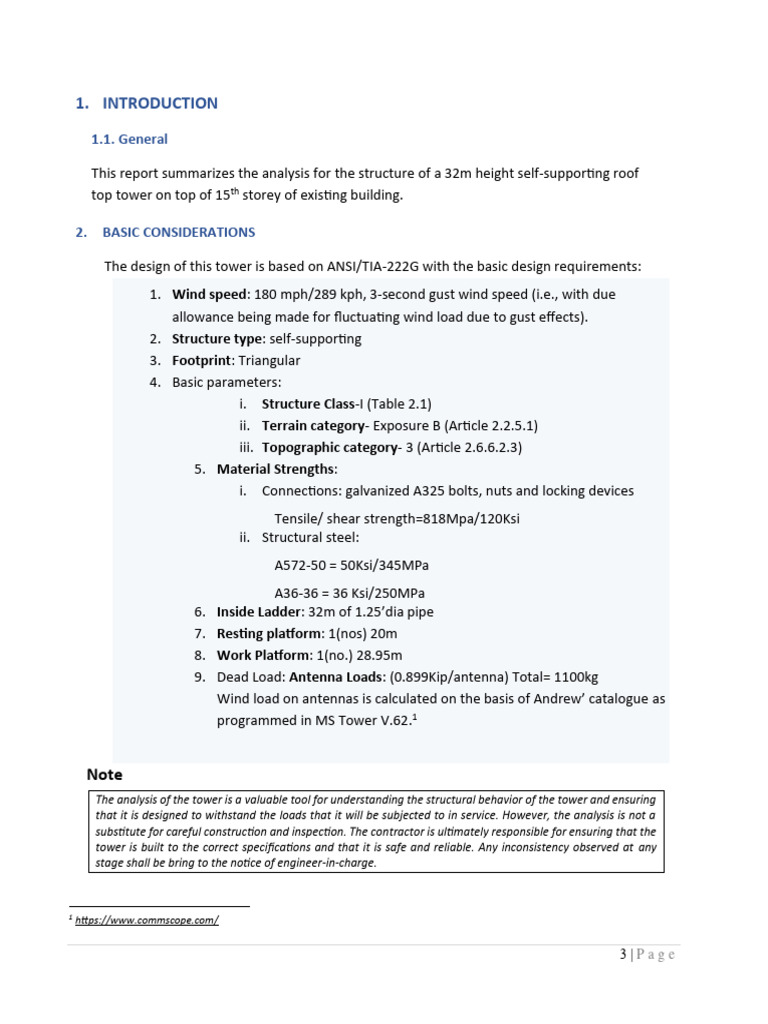 105ft Self-Supporting Rooftop Tower Analysis | PDF | Structural Analysis
