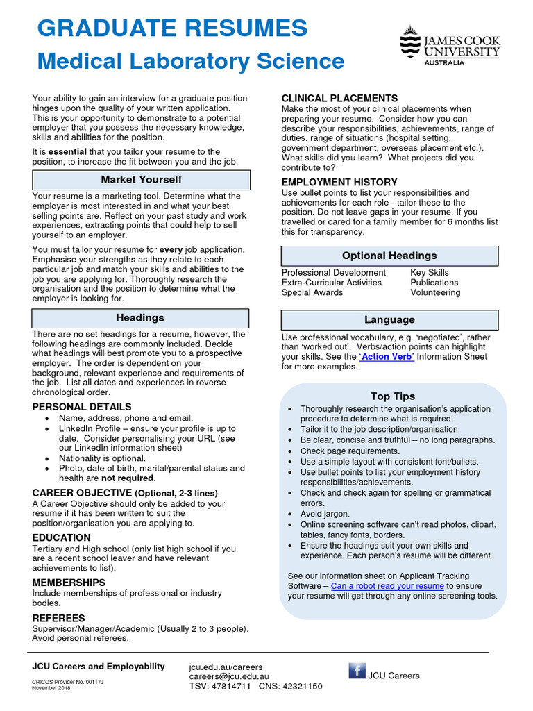 Graduate Resume Example Medical Laboratory Science | PDF | Résumé ...