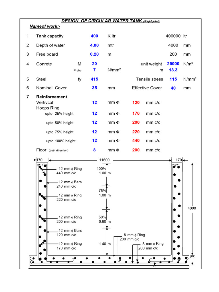 Circular Water Tank (Rigid Joint) | PDF | Civil Engineering ...