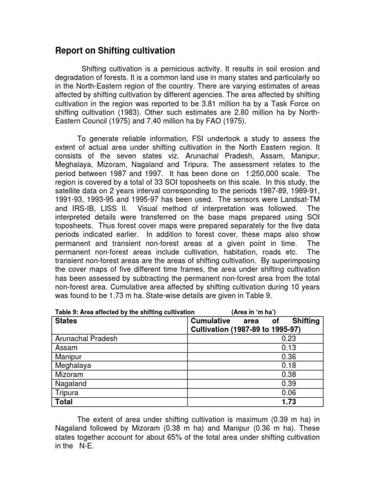 Report On Shifting Cultivation | PDF | Agriculture | Natural Resource ...