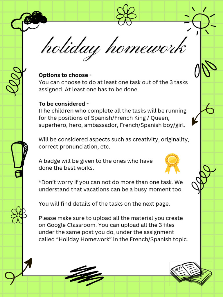 Holiday Homework Challenge French | PDF | Language Arts & Discipline