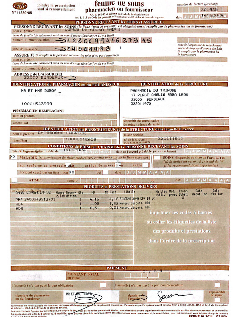 FEUILLE DE SOINS MGEN SEM visual data 2