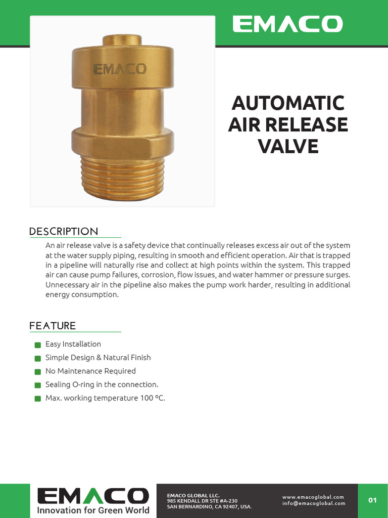 Air Release Valve Specifications Guide | PDF | Valve | Pump
