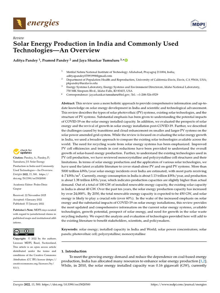 Solar Energy Production in India and Commonly Used | PDF | Solar Cell ...
