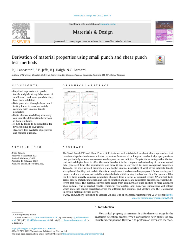 Material Properties from Punch Testing | PDF | Deformation (Engineering ...