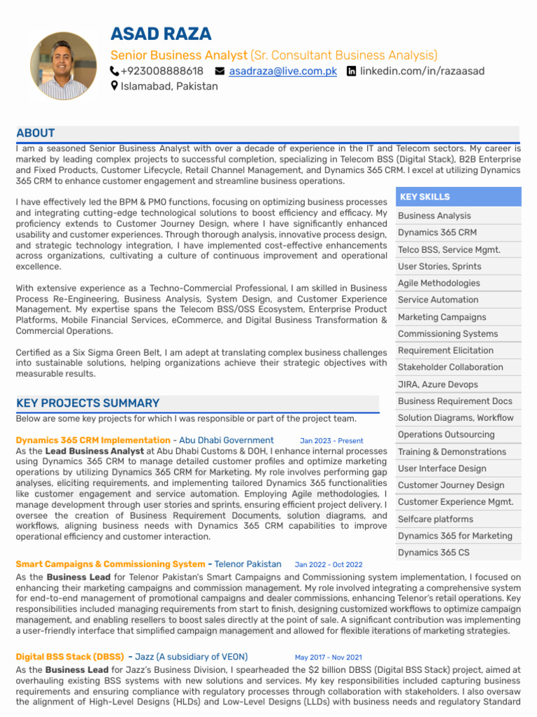 Asad Raza - Business Analyst Sr. T P | PDF | Customer Relationship ...
