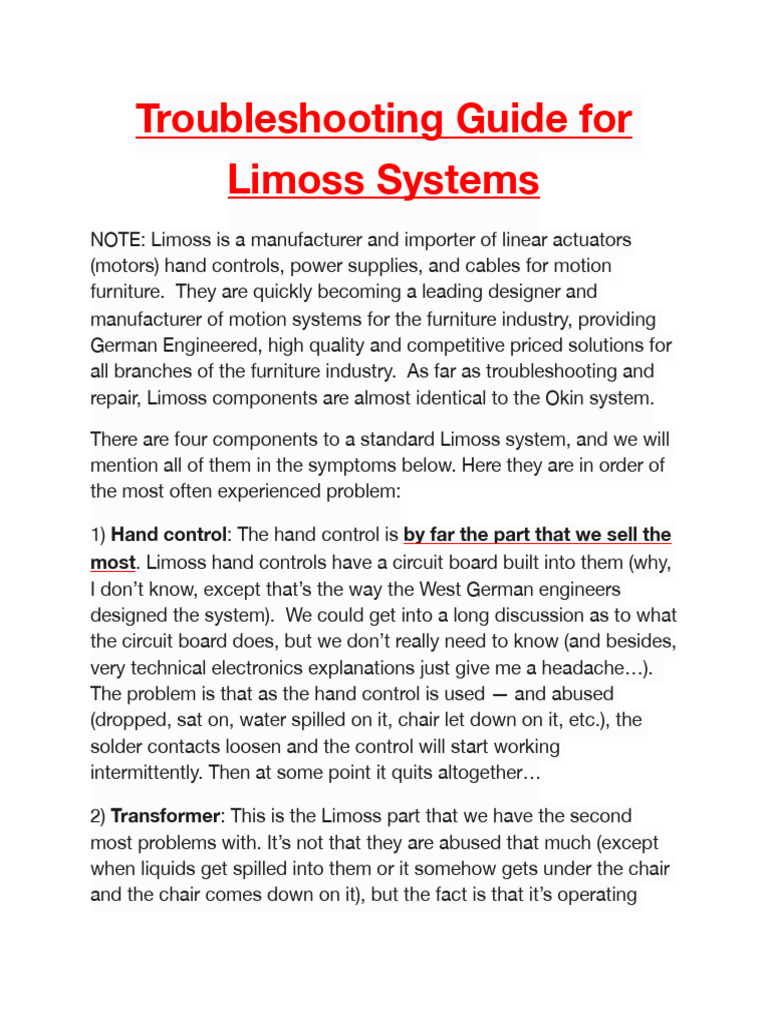 Limoss Systems Troubleshooting Guide | PDF | Ac Power Plugs And Sockets ...