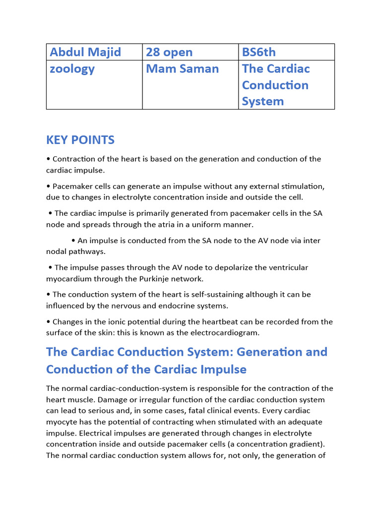 Understanding the Cardiac Conduction System | PDF | Atrium (Heart) | Heart
