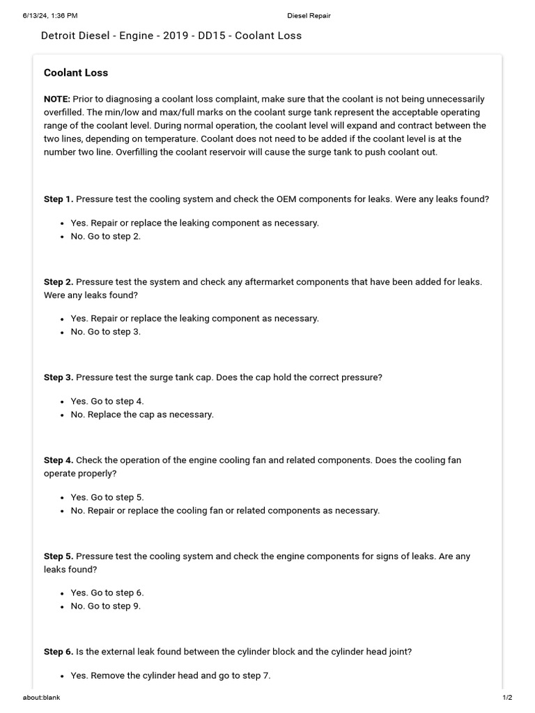 dd15 Coolant Loss | PDF | Leak | Internal Combustion Engine