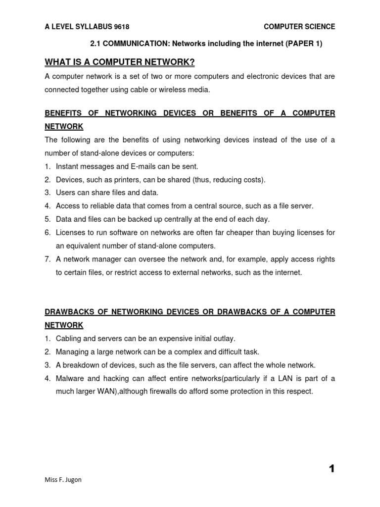 A Level Computer Networks Guide | PDF | Computer Network | Client ...