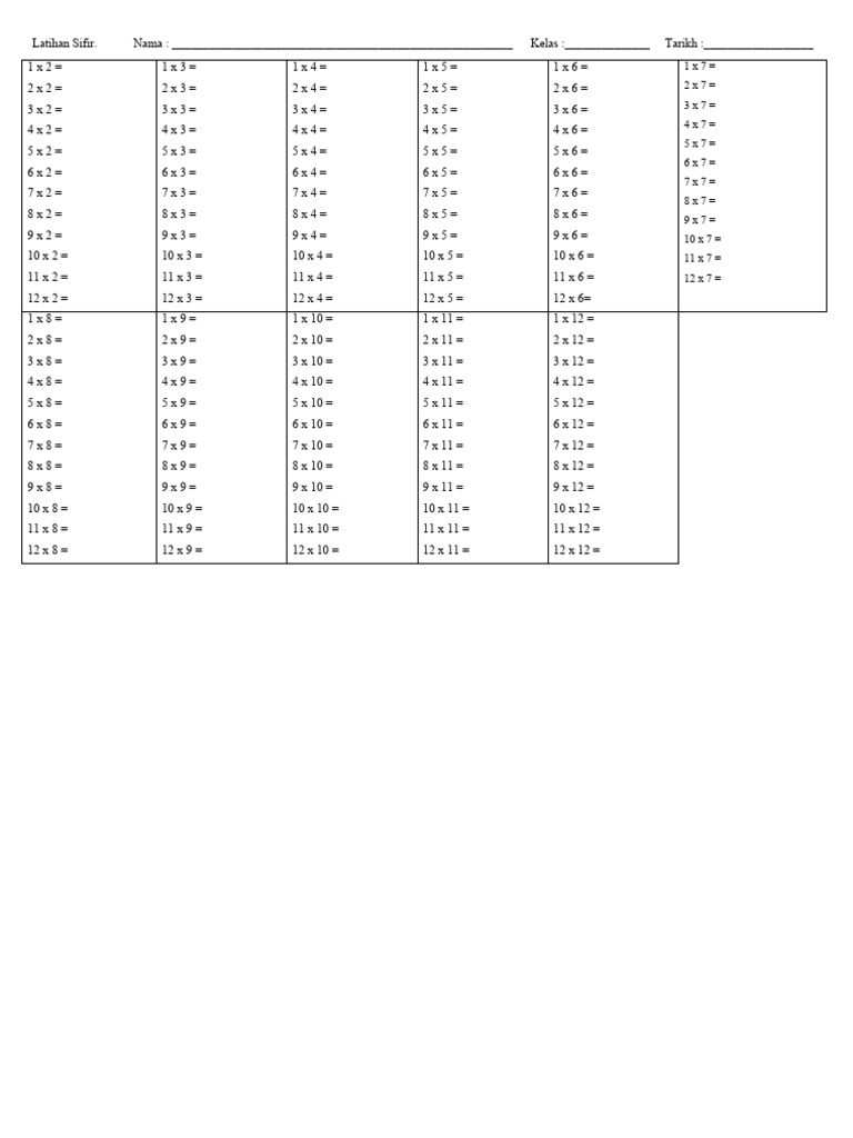 Latihan Sifir Pdf Teaching Methods Materials