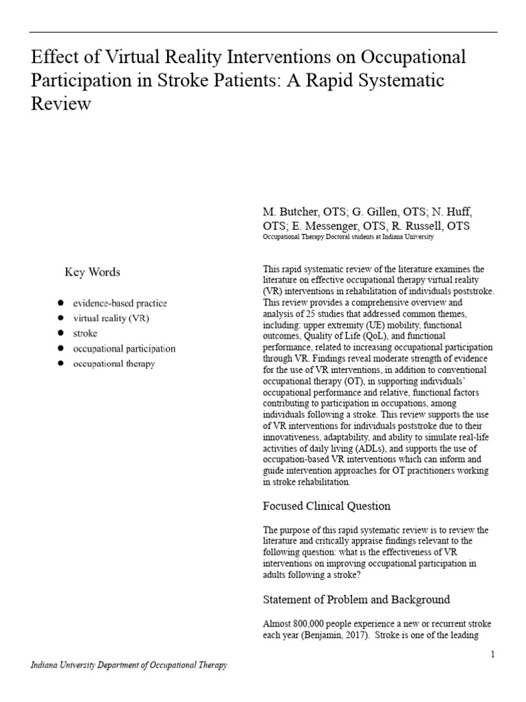 VR Interventions for Stroke Rehabilitation | PDF | Virtual Reality | Stroke