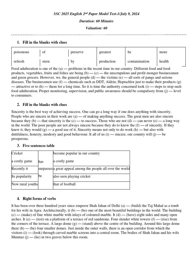 SSC 2025 English 2nd Paper Model Test 1 PDF