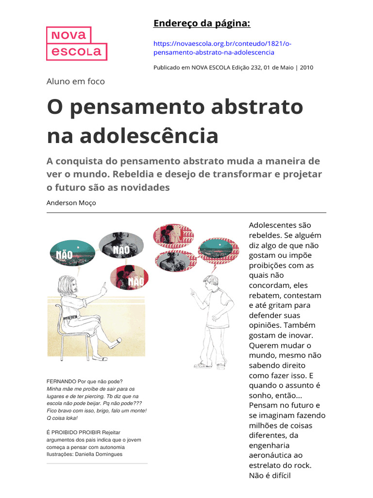 O Pensamento Abstrato Na Adolescencia | PDF | Pensamento | Moralidade