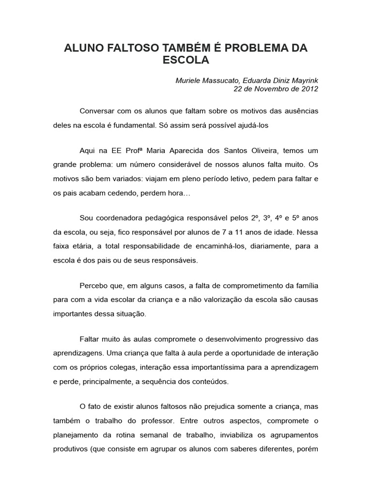 Relatório sobre Alunos Faltosos | PDF | Escolas | Aprendizado