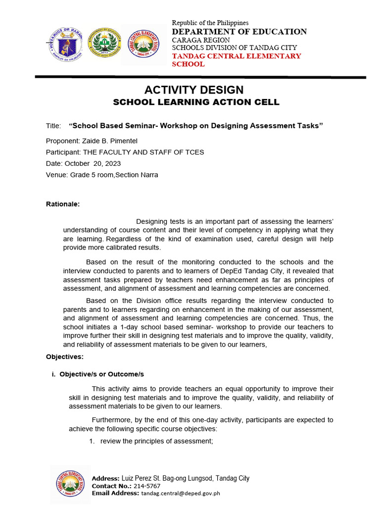3RD Activity Design Lac Session 2023 | PDF | Educational Assessment ...