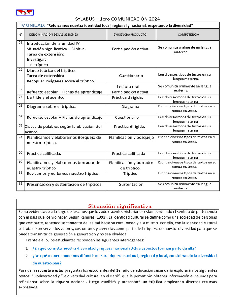 1ero SESIÓN 1 - UNIDAD 4. | PDF | Artes del Lenguaje y Comunicación
