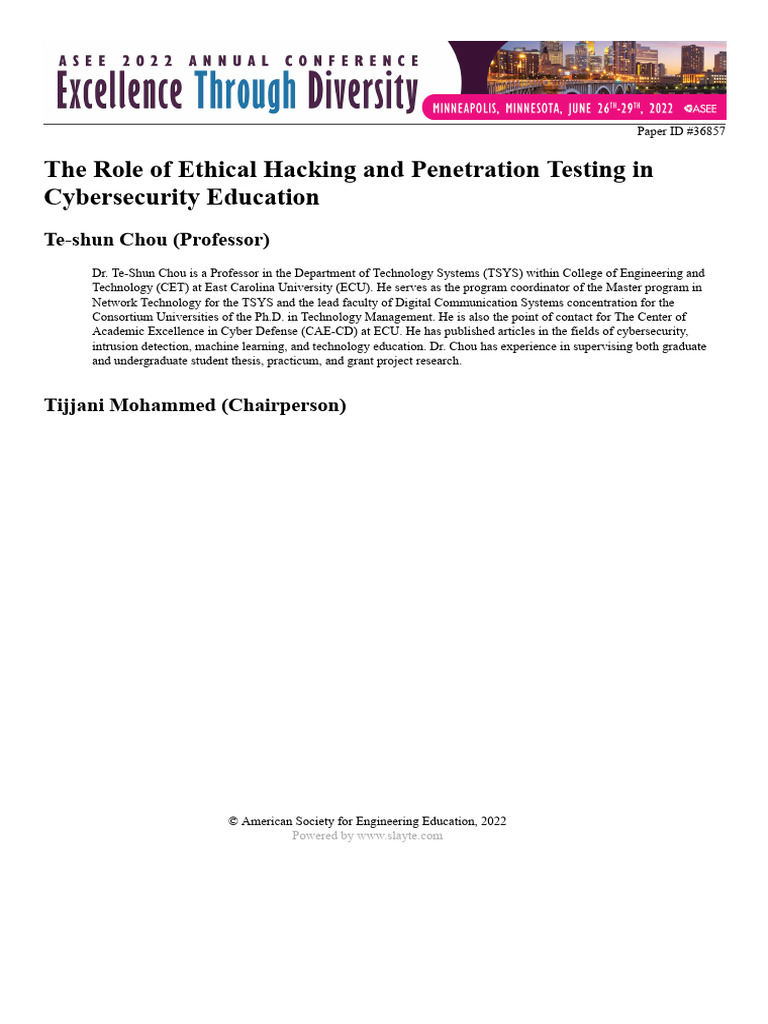 Ethical Hacking in Cybersecurity Education | PDF | Security | Computer ...