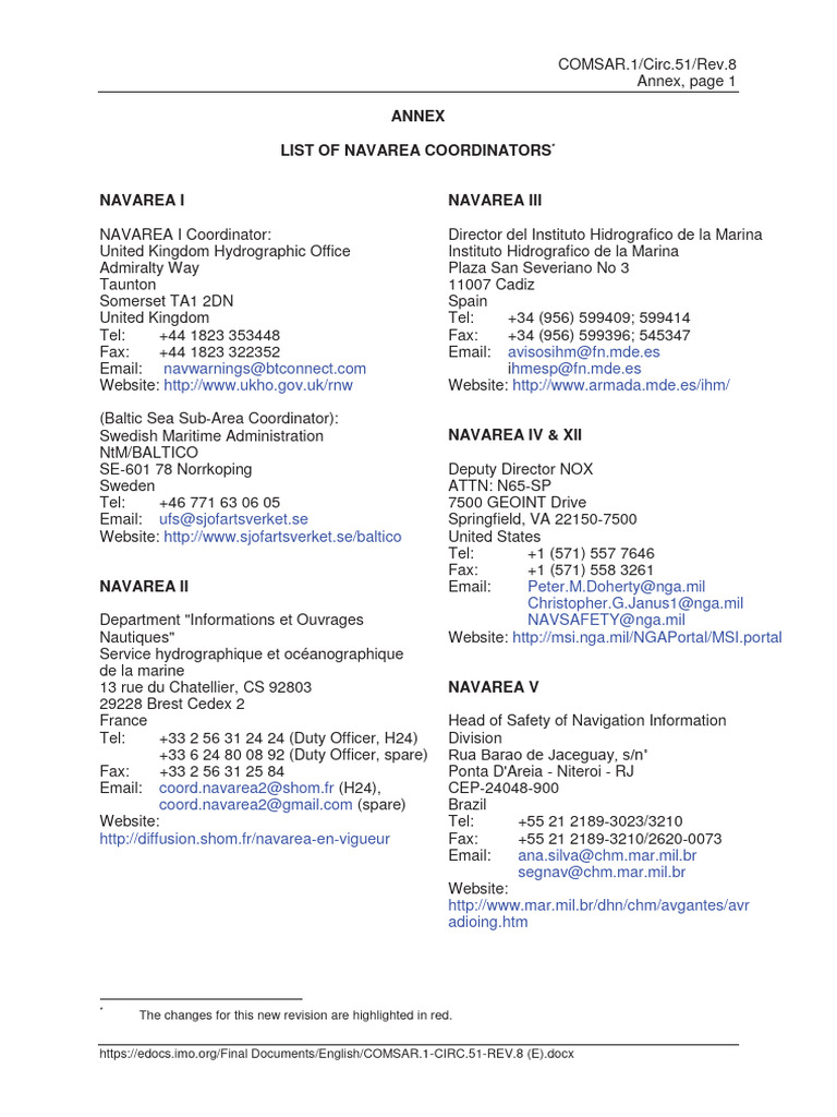 NAVAREA Coordinators Contact List | PDF | Hydrography