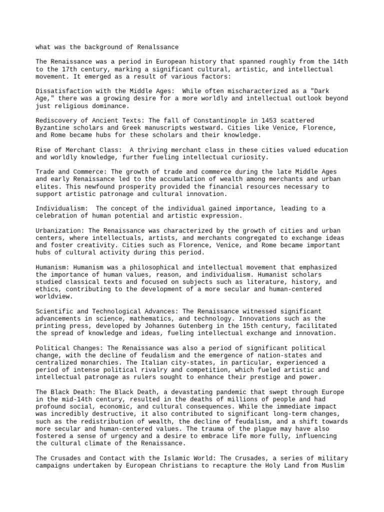 Renaissance Background Pdf Renaissance Humanism