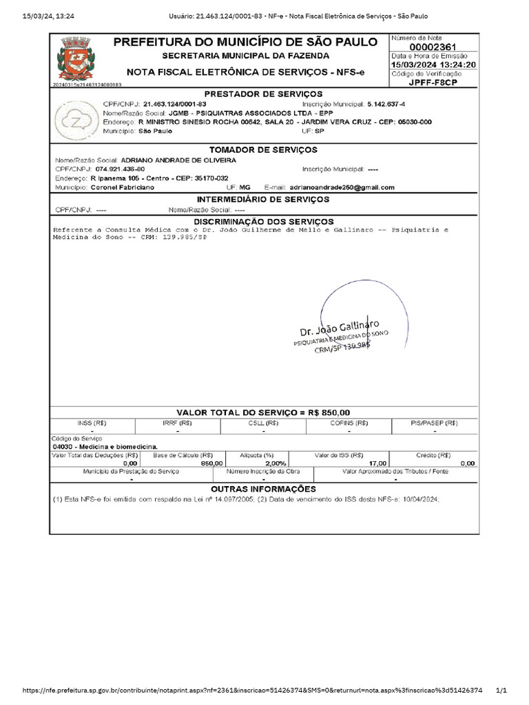 Nf e nota fiscal eletr nica de servi os adriano andrade de oliveira