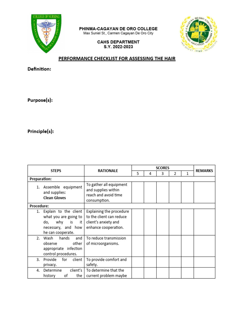 ASSESSING THE HAIR CHECKLIST | Download Free PDF | Hair Loss | Hair