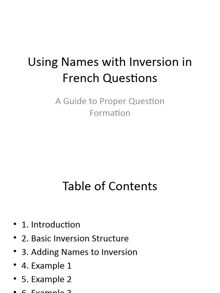 Using Names With Inversion in French Questions PDF Verb Pronoun