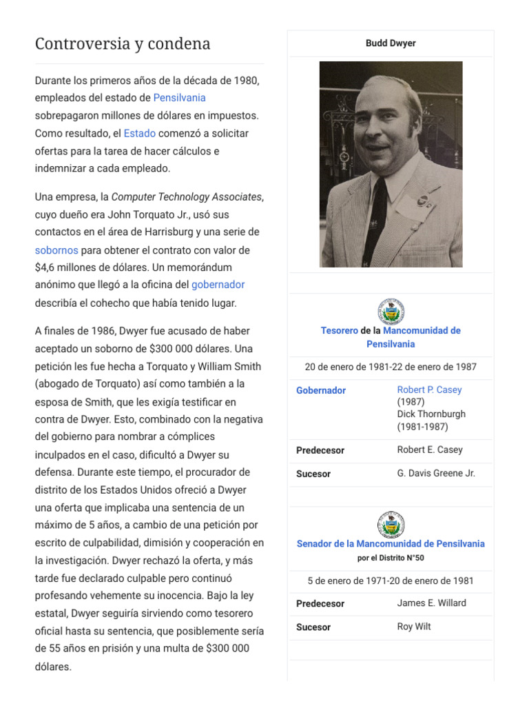 Budd Dwyer - Wikipedia, La Enciclopedia Libre | PDF