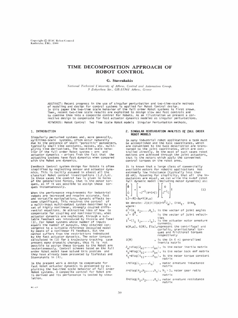 Two-Time Scale Robot Control Design | PDF | Classical Mechanics ...
