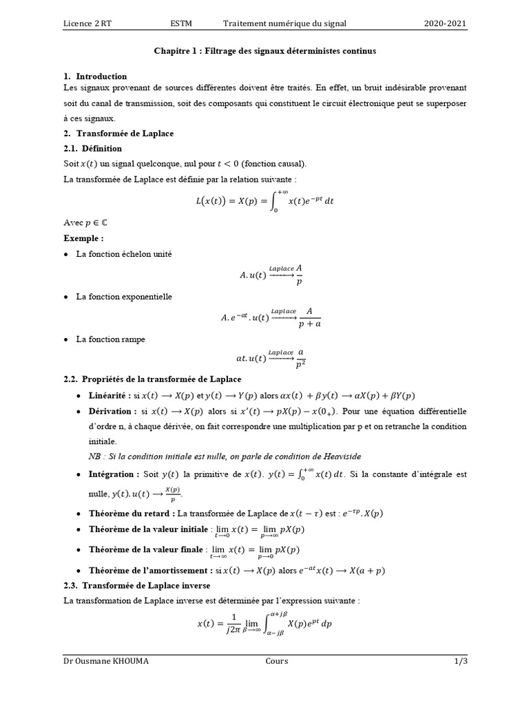 Filtrage des signaux et transformée de Laplace | PDF | Électronique ...