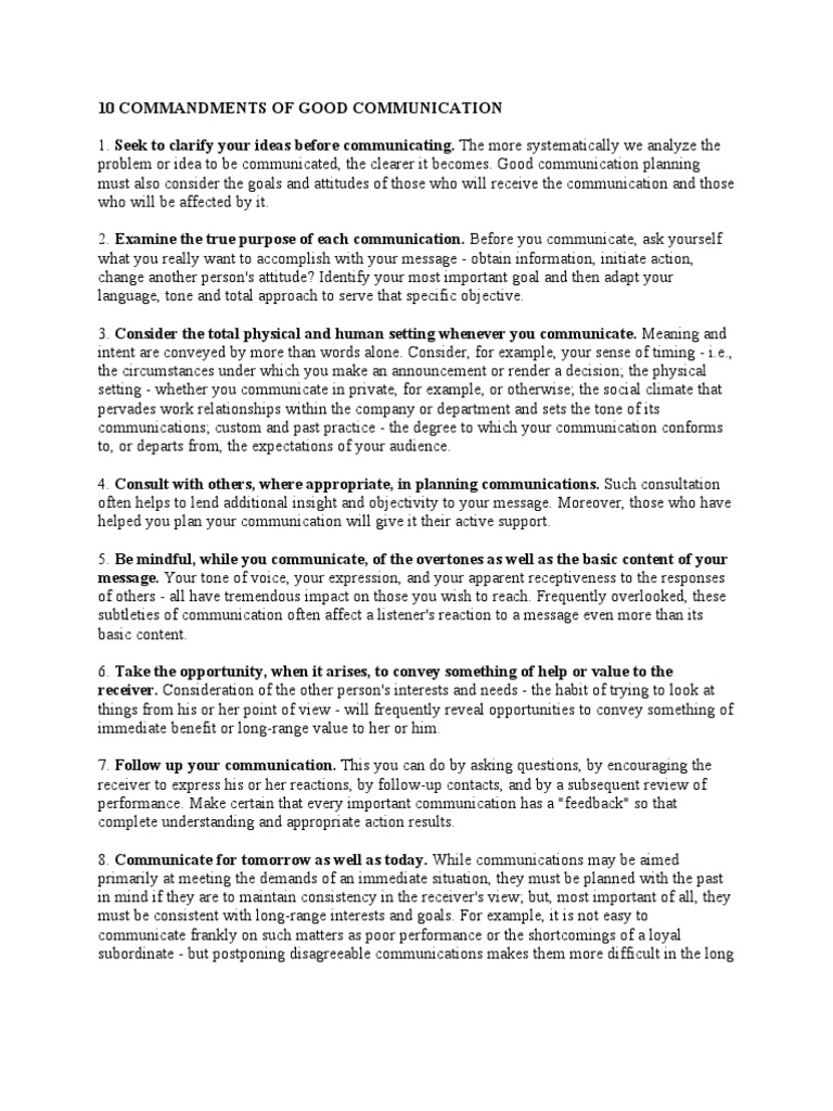 10 Commandments of Good Communication PDF Attitude (Psychology