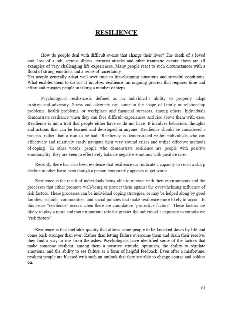 RESILIENCE, Asclkmnkcl | PDF | Psychological Resilience | Stress (Biology)